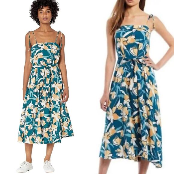 Roxy Dresses & Skirts - Roxy Nowhere To Hide Strappy Floral Midi Dress In Blue/Peach Size L Beachy Girly